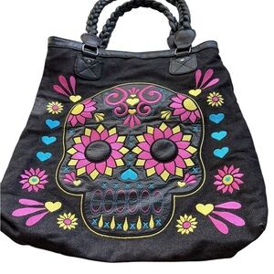 Loungefly Dia De Los Muertos Sugar Skull Motif Double Braided Straps Tote Bag